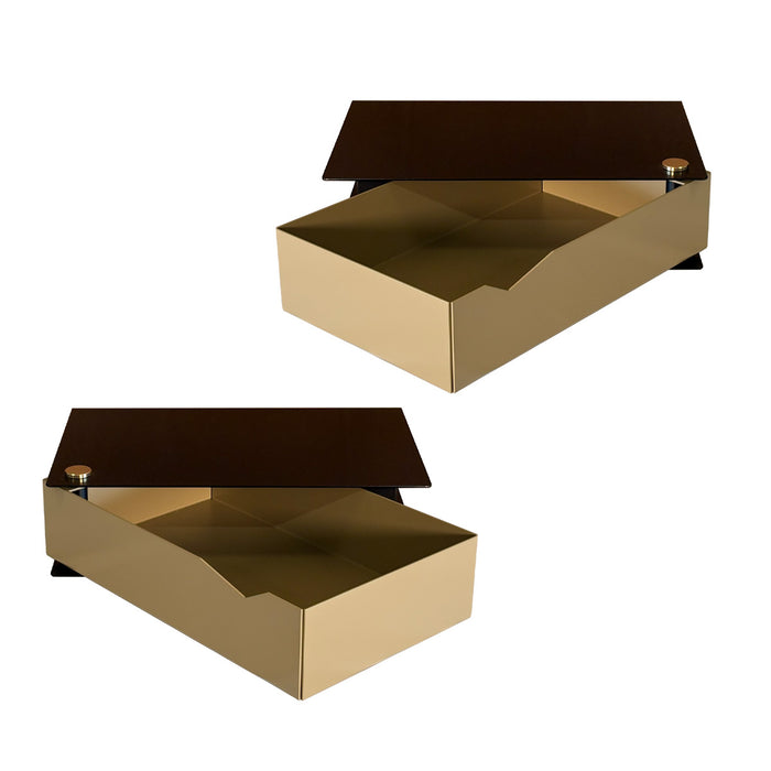 Wand-Nachttisch: 2 Stk. - BESIDE - schwarz mit Schublade aus Eichenholz