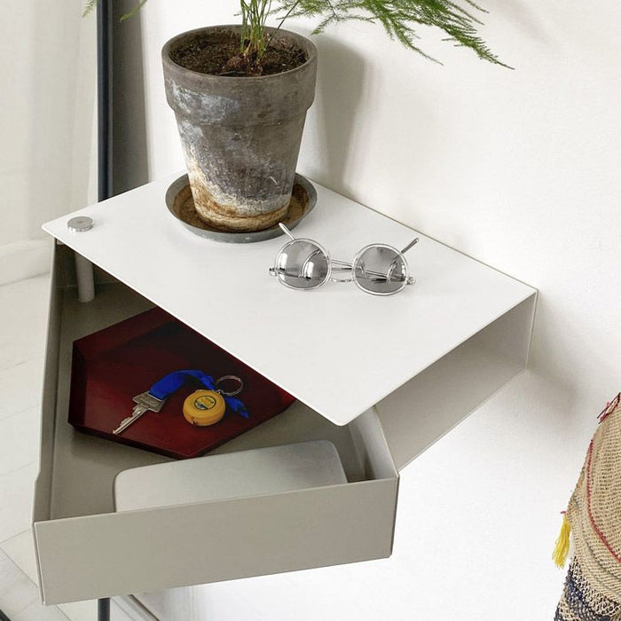 Wand-Nachttisch: 2 Stk. - BESIDE - schwarz mit Schublade aus Eichenholz