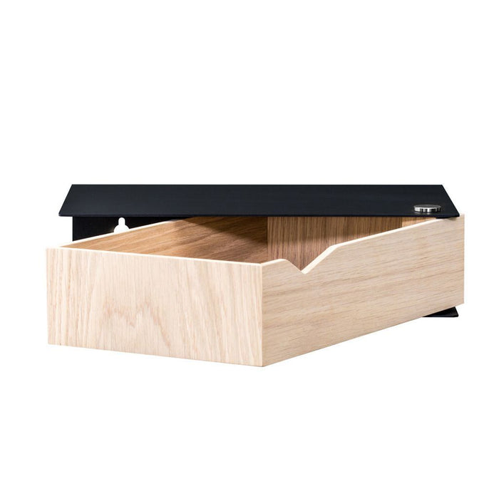 Wall-mounted bedside table: 2 pcs. - BESIDE - black with oak drawer